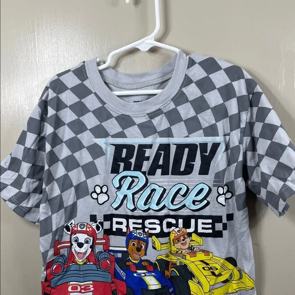 Paw Patrol Gray Tee with Red, Blue & Yellow Race Cars